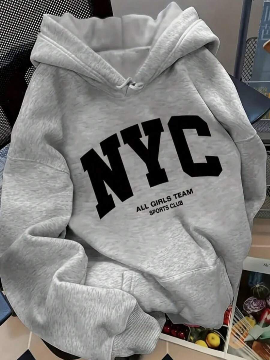 Women's And Men's Casual NYC Winter Style Kangaroo Hoodie, 100% Cotton. - 灰色 - 查看 1