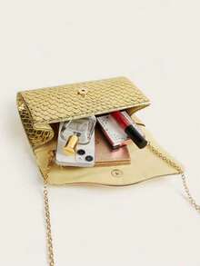 金色蛇纹PU皮革时尚手拿包、化妆包、轻便斜挎包，适合商务、婚礼、晚宴、派对、节日聚会等场合。 - 金色 - 查看 7