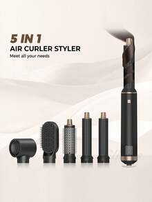 Kemei 7合1热风梳、吹风机、蓬松造型器、直发器、卷发器、造型器和吹风梳套装 - 黑色 - 查看 7