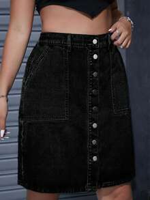 Women's Fashion Cotton Blend Bodycon Mini Skirt, Solid Color, Suitable For All Seasons Casual Black - Black - View 3