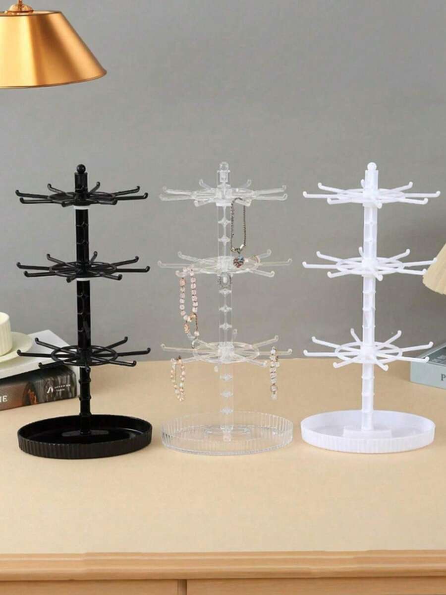 3-stöckiger kleiner Accessoire-Schlüsselanhänger Hängedisplay Drehständer, Aufbewahrungsregal; Haargummis, Haarschnuller, Schreibtisch-Aufbewahrungsregal, drehbarer Ohrring-Organizer, Perlenarmband-Ohrring-Schmuckbox, Halloween-Geschenk - Verschiedenfarbig - Übersicht 1