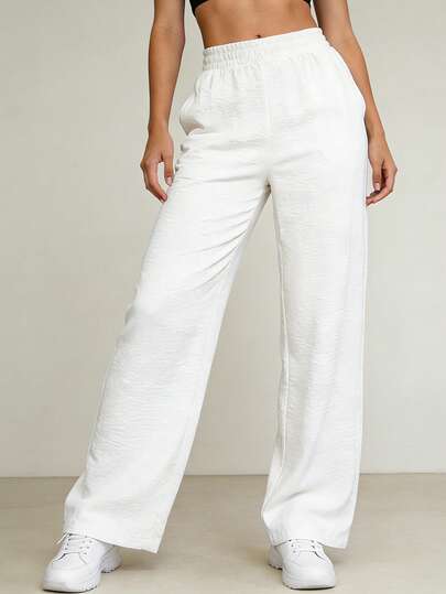 Pantalones de pierna ancha, sencillos, versátiles e informales, de color liso, adecuados para mujeres,adecuados para el trabajo, las vacaciones y ocasiones de ocio
