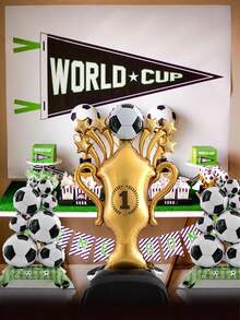 3pcs Giant Champion Trophy Balloons World Cup Soccer Balloons Soccer Party Decorations World Cup Decor Soccer League Champions Trophy Decor Sports Football Ball Fans Birthday Party Decoration Supplies, Baby Shower - Multicolor - View 3