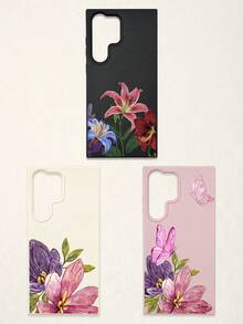 3件套花卉蝴蝶印花仿皮手机壳，粉色/白色/黑色TPU材质，防震防刮，浪漫花卉风格，夏季手机壳，可爱手机壳，花朵手机壳，兼容和Galaxy手机，适合日常使用，生日、母亲节、毕业礼物，手机配件 - 彩色 - 查看 10