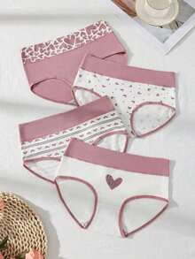 8 Pcs High Waisted Cotton Women's Underwear,Pink Print Ropa Interior Mujer,Soft And Comfortable Underwear For Women,Students Can Wear Women Panties Available In Plus Size Bragas Mujer - 粉色 - 查看 6