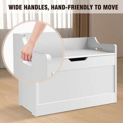 7Sevenjokers White Wooden Storage Bench With Hinged Lid, Toy & Blanket Organiser For Entryway Living Room