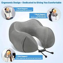 1 almohada de viaje de rebote lento, almohada de apoyo para el cuello con reposacabezas en forma de U, almohada para siesta, almohada de avión de viaje para avión de viaje de oficina - Negro - Ver 8