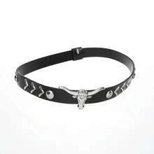 1pc Unisex Retro Western Cowboy Hat, Decorated With Bull Horn Pattern, Suitable For Casual Wear And Western Cowboy Party - Black Leather Rivet Bull Head Hat - View 19