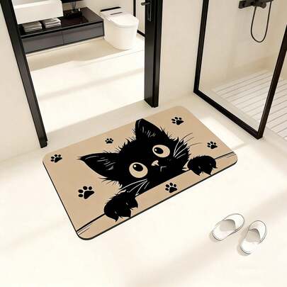 1pc Cute Cat Pattern Bath Mat, Cat Paw Print Bathroom Rug, Bathroom Carpet, Door Mat, Small Rug, Carpet, Mat, Home Decor, Area Small Rug, Outdoor Mat, Area Rug, Bedroom Rug, Washable Carpet