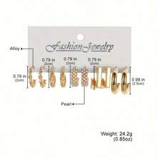 Set de 12 pendientes de estilo bohemio y punk para mujeres, con diseños geométricos cuadrados y corazones retorcidos, versátiles para uso diario y fiestas, gran regalo - Dorado - Ver 5