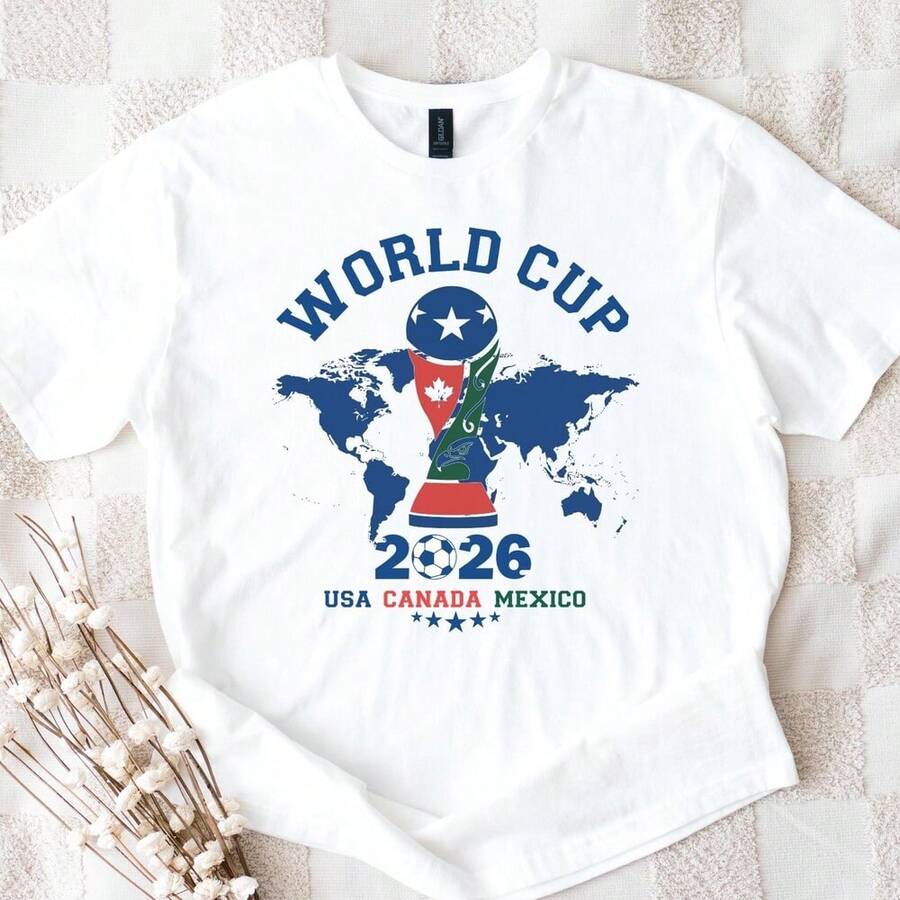 World Cup 2026 T-Shirts,  USA World Cup Shirt, Soccer Fan Gift Shirt, Sports Apparel, Sport Fan T-Shirts, Canada Mexico USA Tee - 白色 - 查看 1