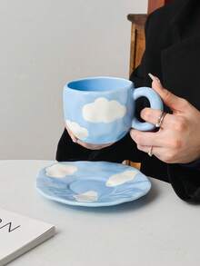 Bộ 1 tách và đĩa cà phê bất đối xứng thủ công, vẽ tay hình bầu trời xanh và mây trắng, thích hợp làm tách sữa uống sáng, tách nước uống hàng ngày, bộ trà chiều, quà sinh nhật, quà lưu niệm, quà tặng bạn học, bạn gái, bạn bè. - Nhiều màu - Xem 8
