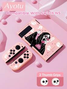 Ayotu Death & Heart & Ghost Themed Switch Protective Case, Suitable For New Switch 2 (2025)/Switch NS/Switch OLED, Can Be Installed On The Dock Without Removing The Protective Case, Universal Game Controller Protective Cover, Comes With 2 Joystick Caps, Switch Gaming Accessories, Anti-Fall And Anti-Scratch, Spring Romance/Back To School Gift/Valentine's Day Gift - Xem 13