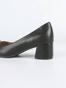 女士尖头优雅粗跟套脚时尚高跟鞋 - 黑色 - 查看 9