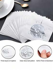 20pcs/Pack Retro 70s 80s 90s Disco Party Cocktail Napkins, Suitable For Engagement, Birthday, Graduation Party, Baby Shower, Valentine's Day (Black) - B - View 7