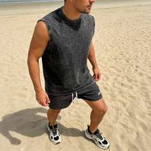 Men's Y2K Vintage Distressed Sleeveless Vest - Ultra Soft Street Dressing - Black - View 4