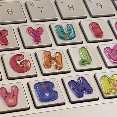 Pegatinas de letras y números del teclado A-Z para oficina, en verde menta/coral/rosa/morado/amarillo/verde, adecuadas para portátil, PC, computadora (sin residuo al retirar)