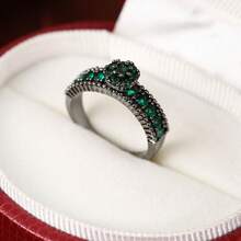 1pc Black Plated Micro-Inlaid Zirconia Stone Ring, Suitable For Daily Wear - Gun Black - View 8