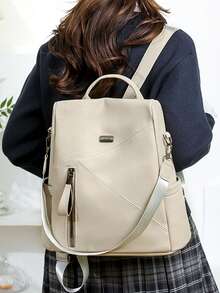 Zaino antifurto di moda da donna per viaggi e scuola, adatto per computer portatile - Beige - Visualizzare 3