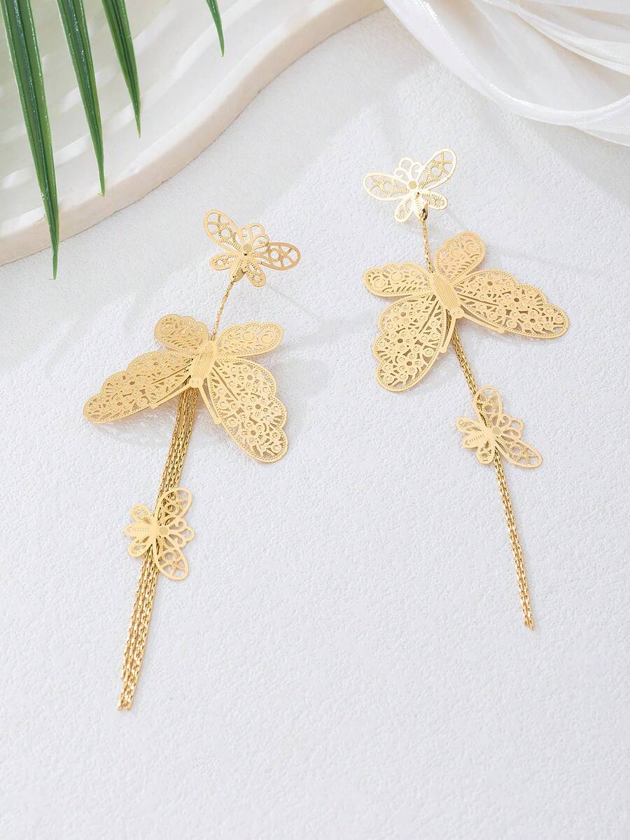 时尚蝴蝶长流苏复古耳环 - 无礼盒 - 均碼 - 查看 1