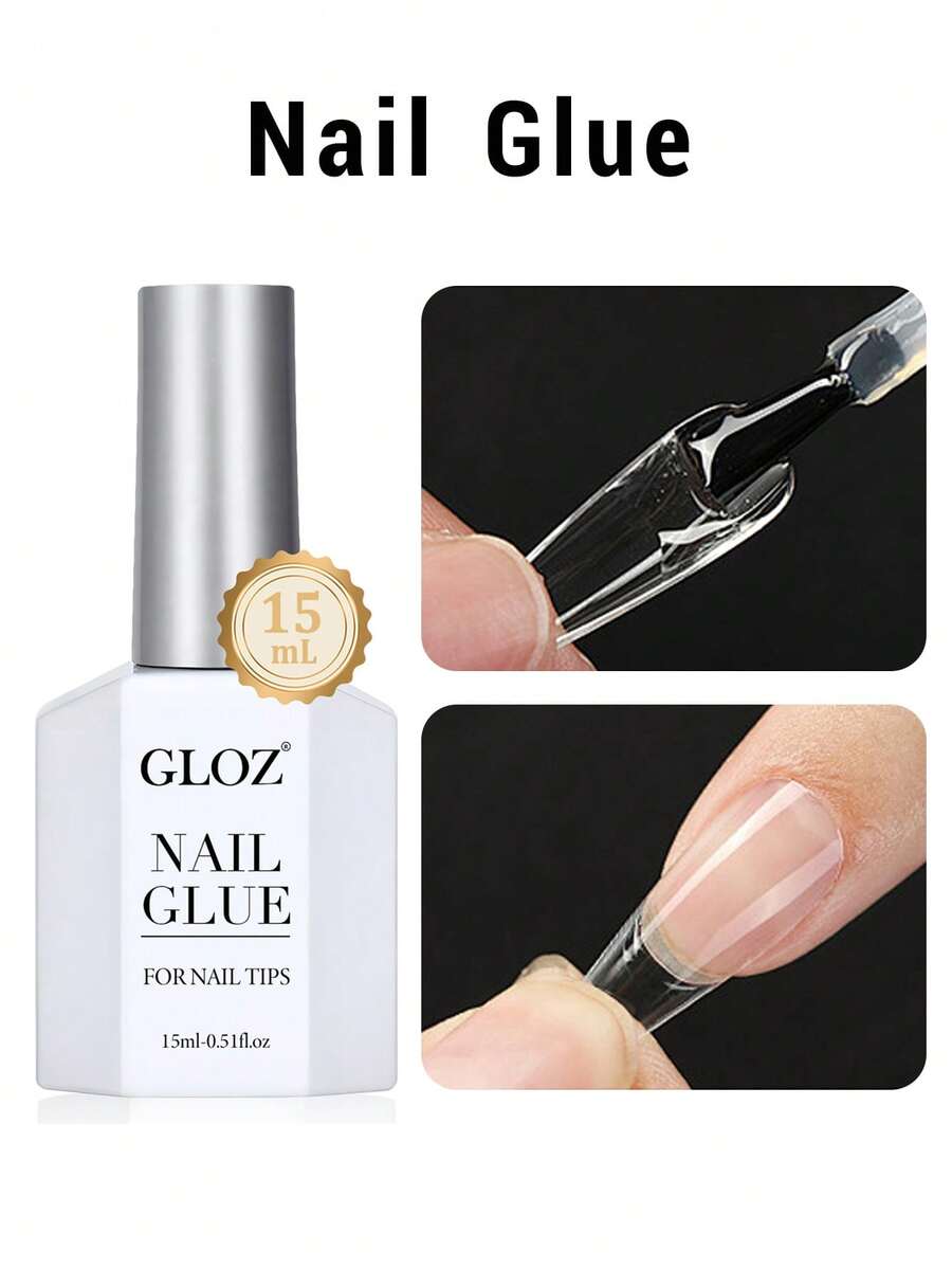 GLOZ 15毫升美甲胶水，适用于美甲贴纸、指甲片和假指甲，超强粘性，持久28天以上（需固化），超强美甲延长胶水