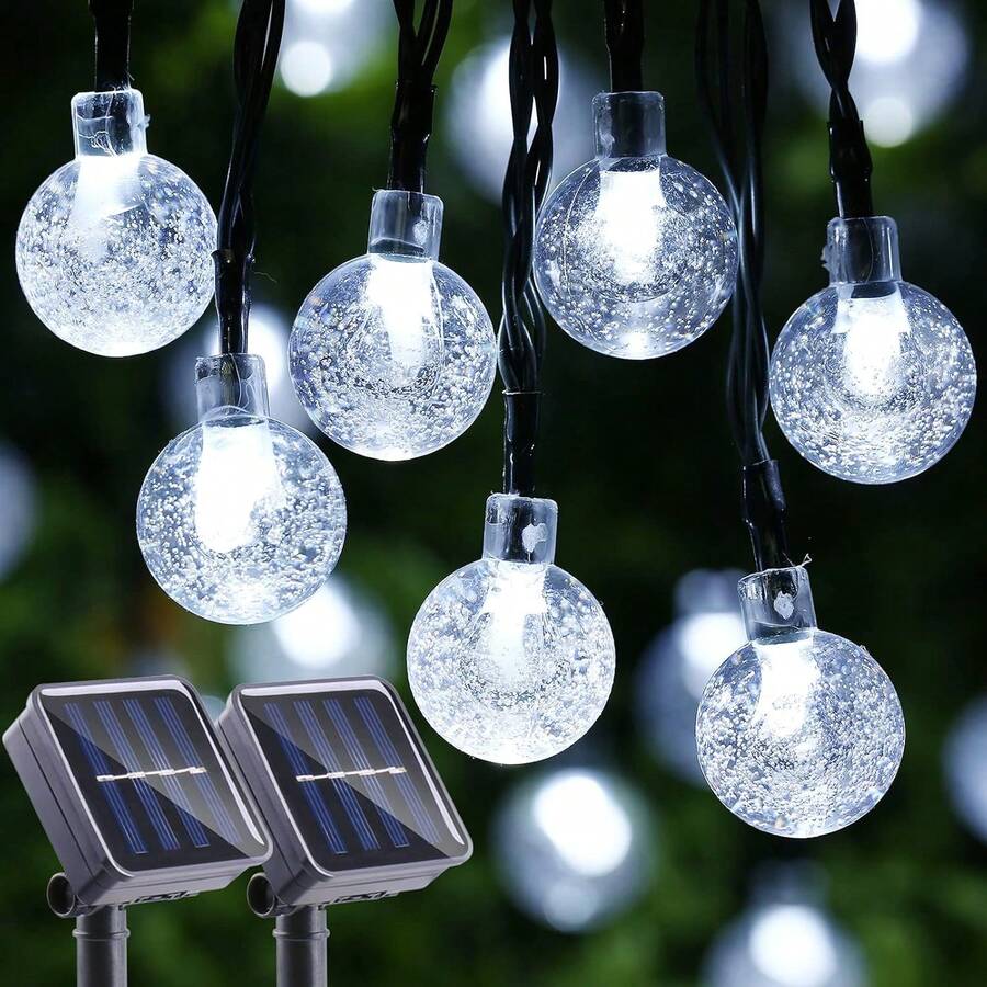 Solar Lights Outdoor Waterproof, 100/50/2*20 LED 39/23/2*16.5ft 8 Modes Waterproof String Lights Outdoor Fairy Lights Globe Crystal Balls Decorative Lighting For Garden, Lawn, Patio, Gazebo, Yard, Outdoor,Home, Party, Wedding, Christmas Decoration(White/WarmWhite/Color/Blue) - 白光White - 查看 1