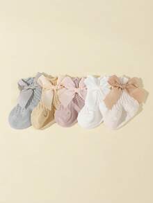 5 Pairs Children's Spring/Summer Mesh Bow Lace Princess Socks, Breathable Mid-Calf Socks For Infants - Multicolor - View 2