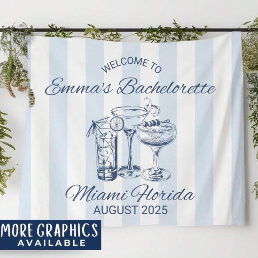 1PC Custom Bachelorette Tapestry, Personalized Bachelorette Party Banner, Bridal Shower Decor, Social Club Bachelorette Sign, 5 Sizes Available - 白色 - 查看 1