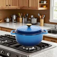 12/14/16 L,Blue Enameled Cast Iron Dutch Cookware, 5/6/7.5 Quarts - No Seasoning Required, Oven  Up To 500°F, Triple Moisture Retention (With Oven Mitts) - View 4