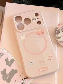 Minimalist Fashionable Cartoon Cute Cat Magnetic Phone Case Suitable For IPhone 17 16 15 14 13 12 11 - Pink - View 4