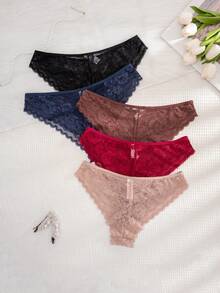 5pcs/Pack Women's Lace Bow Comfortable Bikini Panties - Multicolor - View 2