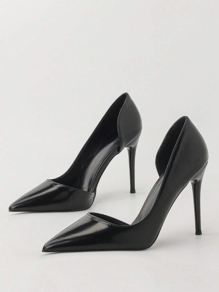Giày cao gót mũi nhọn, kiểu dáng thanh mảnh, ôm sát, siêu cao gót, hở gót, thiết kế thời trang châu Âu và Mỹ, giày cao gót nữ sang trọng, giày nữ thanh lịch, giày cao gót mũi kín, giày cao gót xỏ chân. - màu đen - Xem 1