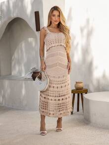 Women's Midi Knit Dress, Crochet Style,  Style, Lined, Elegant, Party, New Year's Eve, Casual, Evening, Wedding, Gender Reveal. - 沙 - 查看 7