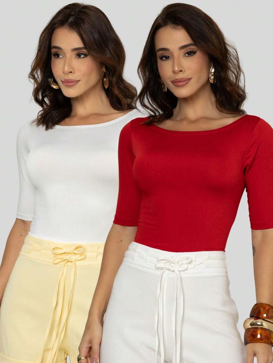 Kit 2 Women's Canoe Blouses Short Sleeve Basic Suplex Casual - View 1