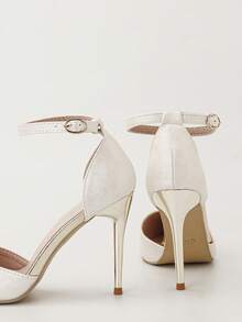 时尚简约超高跟尖头镂空绑带高跟凉鞋，优雅女士高跟鞋 - 米色 - 查看 3