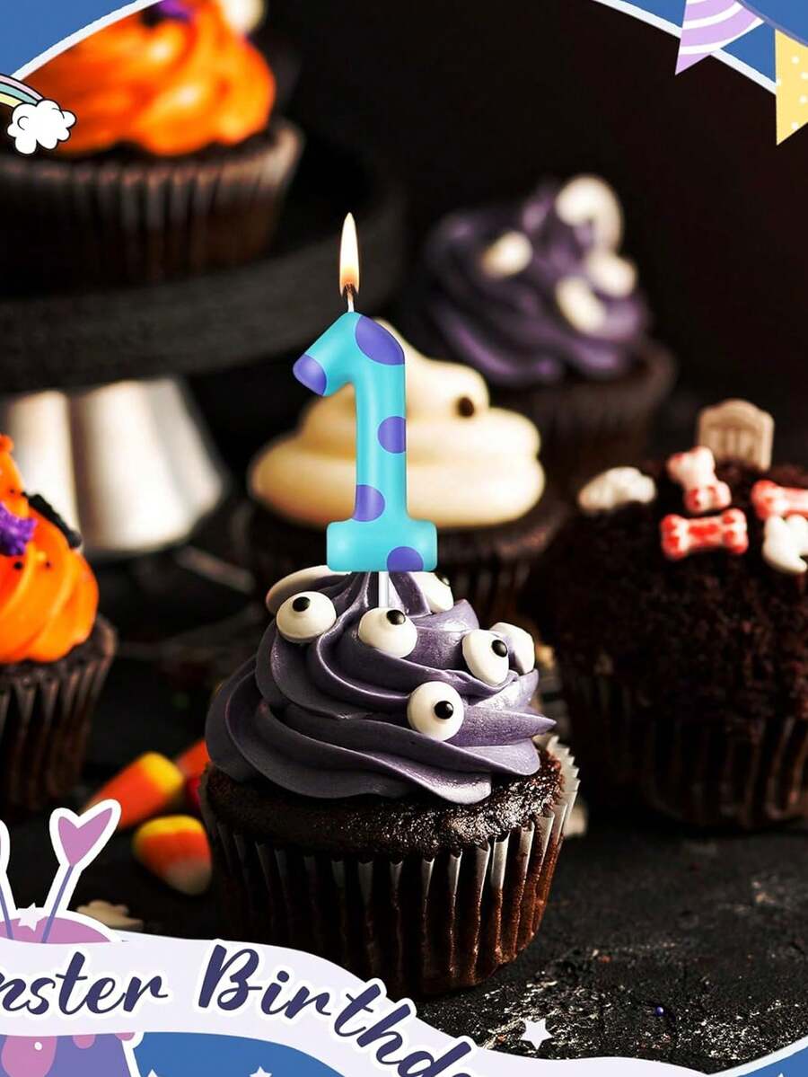 Blue Dot Monster Cartoon Numeral 0-9 Theme Birthday Party Cake Decorative Candles - View 1