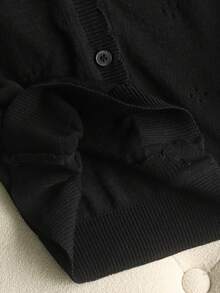 GIGOGOU 女士轻薄针织开衫，休闲透气长袖，春夏黑色 - 黑色 - 查看 5