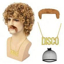 5pcs/Set Halloween Costume Wig - 70s 80s Disco Hippie Afro Wig, Wig, Glasses, Peace Necklace, Suitable For Halloween, Christmas Party, Cosplay, Daily Wear - Multicolor - View 1