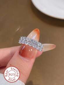 1 chiếc nhẫn đính hôn Moissanite, nhẫn bạc S925, nhẫn vĩnh cửu, nhẫn kỷ niệm, quà tặng trang sức cao cấp dành cho phụ nữ - Bạc - Xem 2