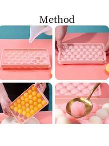 33-Cavity Ice Ball Maker Tray With Lid, Ice Cube Mold For Cocktails, Whiskey, Soda, Beer Chilling - Pink - View 5