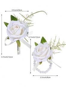 Bộ hoa cài áo và hoa cài ve áo cưới, vòng tay hoa giả, vòng tay hoa cài áo dự tiệc, hoa cài ve áo cho nam, phụ kiện hoa cưới, trang trí vest dự tiệc. - Nhiều màu - Xem 6
