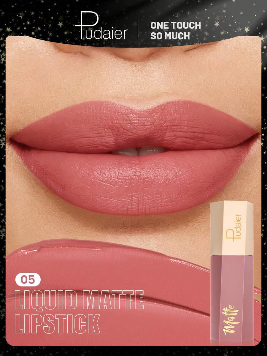 Pudaier 1pc Soft Velvet Matte Lipstick, Waterproof Long-Lasting, Suitable For All Skin Types - 05 - View 1