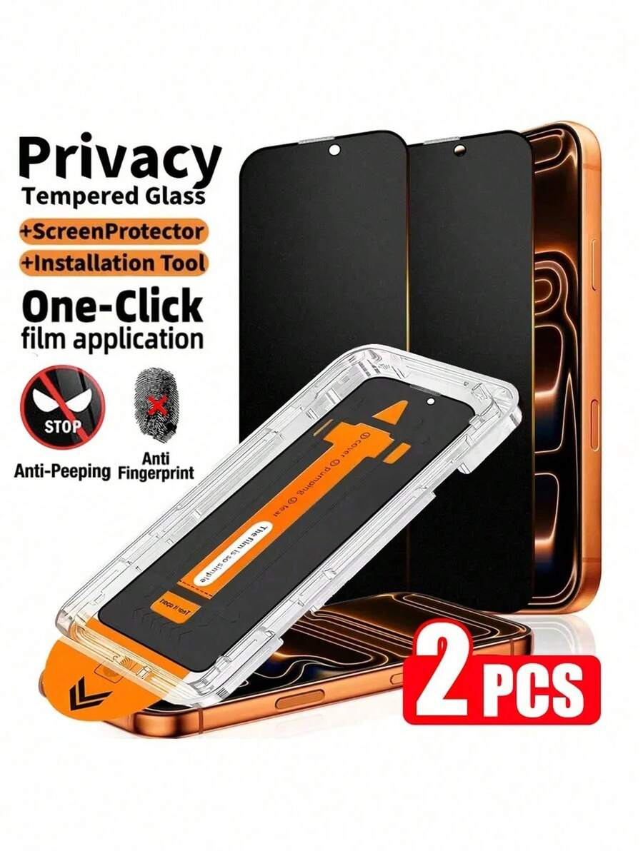 BOLLYMORE 2pcs Tempered Glass Privacy Screen Protector With Installation Tool Kit And Auto-Alignment Tool, Compatible With IPhone 17 Pro Max/17 Air/16 Pro Max/16e/15 Pro Max/14 Plus/13 Pro Max/12 Pro/11 Pro Max/Xs Max/XR/XS/X Series, Full Coverage, Anti-Fingerprint, Anti-Scratch Screen Protection Essentials, Applicable To Daily Shield, Office, Home Daily Shield Office Home Phone Screen Protector