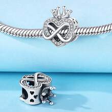 CYMYSS 1pc Fashion Crown & Heart Infinity Symbol Pendant, Inlaid With Artificial Zirconia, Delicate Hollow Design, Couple's 925 Silver Plated Jewelry, Gift For Women On Valentine's Day/Birthday - Multicolor - View 2