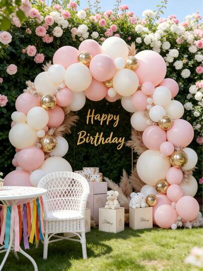 95Pcs Pastel Pink Beige Balloon Garland Arch Kit, Cream White Gold Metallic Balloons For Wedding Bridal Shower Birthday Princess Party Decor