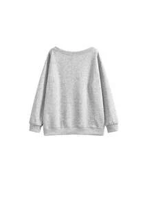 秋季美式复古设计宽松落肩斜领长袖女式卫衣 - 灰色 - 查看 4