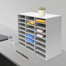 Desktop-Aktenordner, 24-fach-Prospektordner, weißes PVC-Aktenregal für den Schreibtisch, zum Ordnen von Dokumenten, Zeitschriften, Post, Rechnungen, 3x8-Rasterdesign, Organisation für das Homeoffice, kompakt und langlebig - Weiss - Übersicht 4