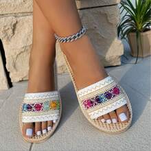 New Summer Bohemian Crystal Toe Clip Women Fashion Elegant Non-Slip Flat Sandals - Flower - View 6