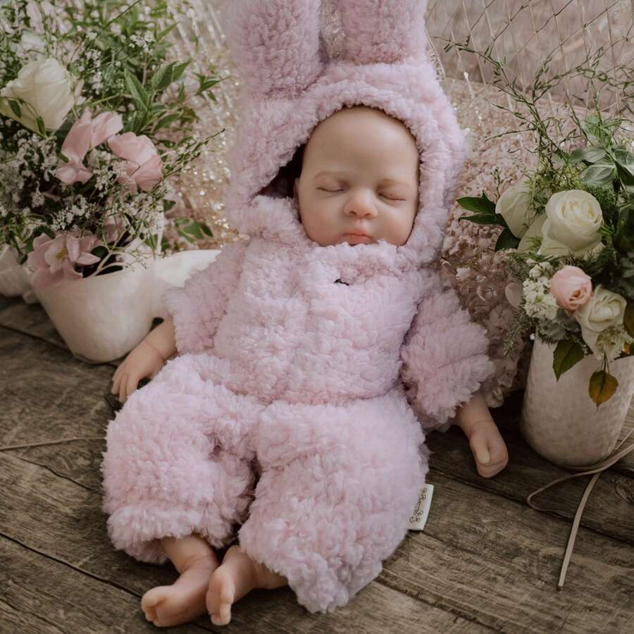 12英寸逼真硅胶重生娃娃，身穿针织连体衣，全身硅胶材质，可水洗，逼真光头娃娃，手指可伸缩，可作伴侣收藏玩具，理想的节日礼物
