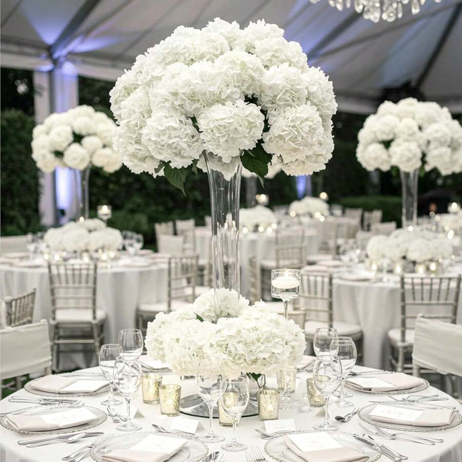 30/15 支仿真绣球花，质感逼真，花朵硕大，白色人造绣球花带茎，花头饱满，适用于家居装饰、派对装饰、婚礼花束、桌面摆件、生日礼物、室内/室外装饰、花瓶填充物、礼品、婚礼、婚礼用品、婚礼装饰、人造装饰 - 白色 - 查看 1